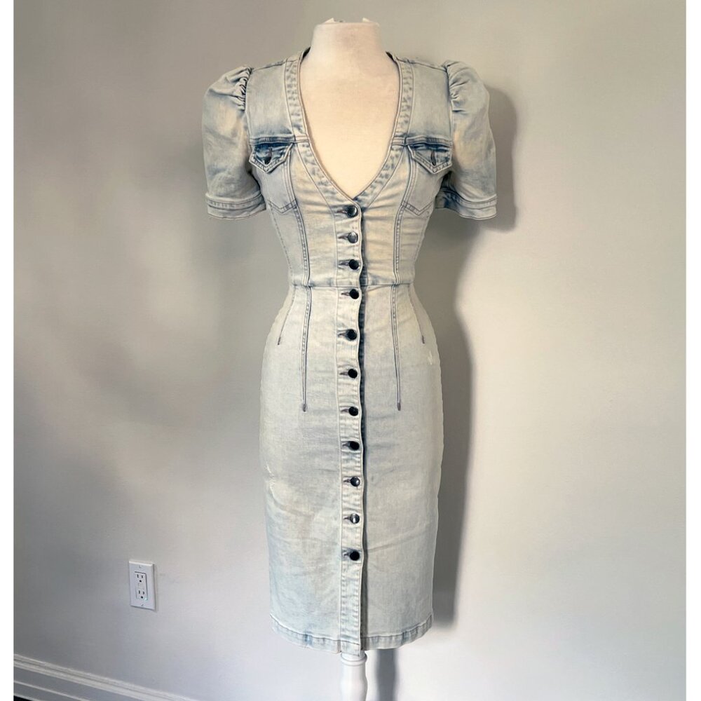 Retrofete Annie Denim Midi Dress in Iced Blue